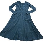 Eshakti Dress Womens 2 Blue Long Sleeve Midi Ruched Bodice Flare Cotton Spandex Photo 1