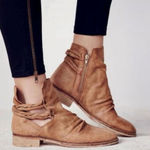 Free People  Landslide Tan Bootie Ankle Boot Braided‎ Leather Cutout Size 40 Tan Photo 0