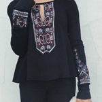 Free People X Marion Embroidered Thermal Waffle Knit Long Sleeve Cuff Top Black Photo 0