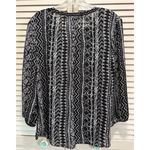 Chico's  Black/White Aztec Chiffon 3/4 Balloon Sleeves Blouse Sz 2 Beaded V‎ Neck Photo 5