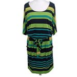 Tiana B Striped Mini Dress with Sash Size 10 Green and Navy Stripe Dress Photo 1