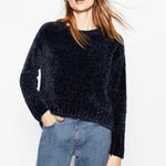ZARA  dark Navy Blue Chenille Knit Long Sleeve Throw over Sweater Top Shirt Photo 0