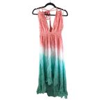 Raviya Swim Cover Up Dress Hi Low Maxi Halter V Neck Ombre Pink Green M Size M Photo 1