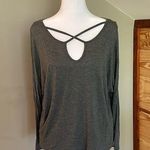 Acemi Grey Cold Shoulder Criss Cross Long Sleeve Top Blouse Photo 0
