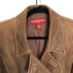 Vintage Style Brown 100% Leather Sundance Distressed Pea Coat Size PS Photo 2
