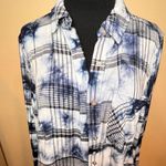 C&C California C & C California Blue Tie-Dye Button Down Plaid Blouse Beachy Top Size Medium Photo 4