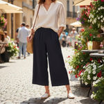 Eileen Fisher  Silk Georgette Crepe Black Wide-Leg Pant, Beach, Ankle Length M Photo 1