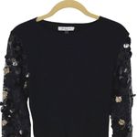 Sioni Milano Black Illusion Sheer Floral Embellished Sleeve Sweater Size Small Photo 2