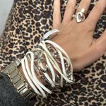 Free People NWT  White Leather Silver Chain Layered Bracelet Photo 1