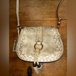 Ralph Lauren Gold Textured Leather Crossbody Bag with Tassel Detail — Boho Saddle Style Photo 9