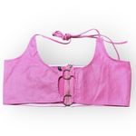 Pretty Little Thing  Pink Denim Bralette Ring Detail Coated Tie Neck Top US 12 Photo 1