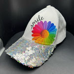 Claire's Flippy Sequin Silver White Rainbow Daisy Hat One Size Fits Most Photo 0