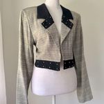 Vintage ‘90s Dawn Joy Greige & Black Gold Studded Cropped Lightweight Blazer Gray Size 6 Photo 0