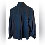 Chico's  Women's Button Down Shirt Size 3 US 16 Navy Blue Stretch Puff Sleeve Photo 1