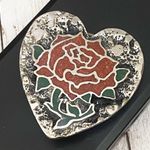 Vintage S.S.I. Enamel Inlay Rose Flower Heart Photo 4