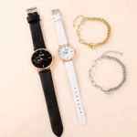 4pcs Fashion Simple Lovers Set Watches Luxury Men Women Leather Quartz Watch for Black Photo 3