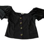 Love j  Black Puff Sleeve Crop Blouse | Vampiric Style with Marble Buttons Photo 5