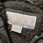 Michael Kors Hooded Parka Coat Size Large Olive Faux Fur Trim Sherpa Lining Black Photo 2