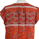 Liz Claiborne  Women’s Blouse V-neck Short Sleeves Orange White Floral Size Large Photo 7