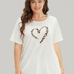 Bloomchic Leopard Heart Print Crew Neck T-Shirt White 14-16 Photo 2