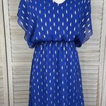 Buttons  Blue Sheer Overlay Midi Dress with Gold Pattern-Medium Photo 0