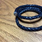 Genuine Leather 925 Braided Bracelet Vintage Adjustable Wrap Bracelet Black Photo 2