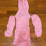 SheIn Pink Cut Out Shoulder Ruched Side Hoodie Dress Photo 1