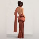 CLUB L LONDON MADEMOISELLE BACKLESS ASYMMETRIC SCARF NECK MAXI DRESS Orange Size 6 Photo 2