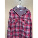 Columbia  Womens Plaid Hooded Shirt Button Down Long‎ Sleeve Pink Gray Medium Photo 3