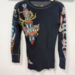 VTG 1999 Great China Wall Tattoo Top Studded Rhinestones Crystals Y2K Vibes M Black Photo 0