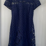 JUST TAYLOR navy lace overlay‎ short sleeve fit & flare knee length dress size 8 Blue Photo 0