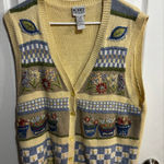 Vintage Grannycore Embroidered Garden Knit Sweater Vest XL Yellow Photo 0