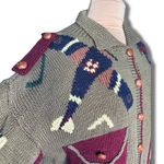 Vintage 80s Berek Hand Knit Pima Cotton Airplane Cardigan Oversized Military Green Size L Photo 2