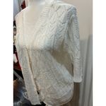 Crochet Cardigan Sweater Womens Open Knit‎ Pearl Button Front White 3/4 Sleeve Size M Photo 2