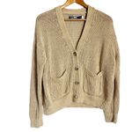Ralph Lauren Polo  Tan Linen Knit Button Front Cardigan Sweater Size Medium Photo 3