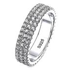 Boutique Sparkly Triple Row Eternity Ring | 14k White Gold Plated Sterling Silver Photo 0