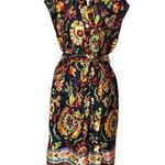 ZARA Midi Dress V Neck Button Top Pockets Tie Waist Black Floral Satin Size XS Photo 0