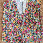 Dear John  Colorful Allover Floral Flower Vneck Blouse Shirt Top Womens Large Photo 0