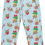 Daydream Sloth Christmas Pajama Pants Large Fleece Holiday Cozy Winter Santa Blue Photo 0