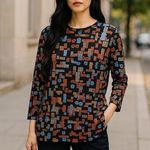 Coldwater Creek Size Large Slinky Travelers Knit Top Boatneck Tiki Asian Shirt Photo 0