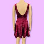 Lulus MEDIUM Red This Night Crushed Velvet Plunge Backless Fit Flare Mini Dress Photo 4