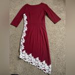HOMEYEE Women Elegant Lace Side Office Asymmetrical Party Business Dress Small Red Photo 5