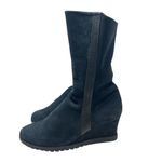 Arche Suede Wedge Tall High Boots Side Zip Leather Stripe Black Size 38 US 7 Photo 10