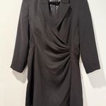 MNG Blazer Dress Women 8 Back Zip V Neck Lapel Faux Wrap Workwear Career Wedding Black Photo 0