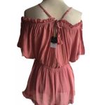 Topshop Blush Pink Plunging Neckline Off-The-Shoulder Summer Ruffle Romper Photo 4