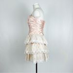 Vintage 90’s Strapless Satin Corset Mini Dress with Lace Ruffle Skirt | Size XS Pink Photo 6