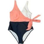 Cupshe  Colorblock One Piece Swimsuit Coral Multi /Plunge Bodysuit Size Large NWT Photo 3