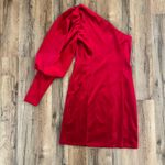 ASOS Red Velvet One Shoulder Puff Sleeve Holiday Christmas Mini Dress Photo 3