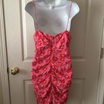 ZARA  Women’s Pink Red Floral Ruched Bodycon‎ Mini Dress Size Med Photo 8
