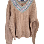 Ralph Lauren  vintage 90’s 100% merino lambs wool tan V-Neck cable knit sweater Photo 0